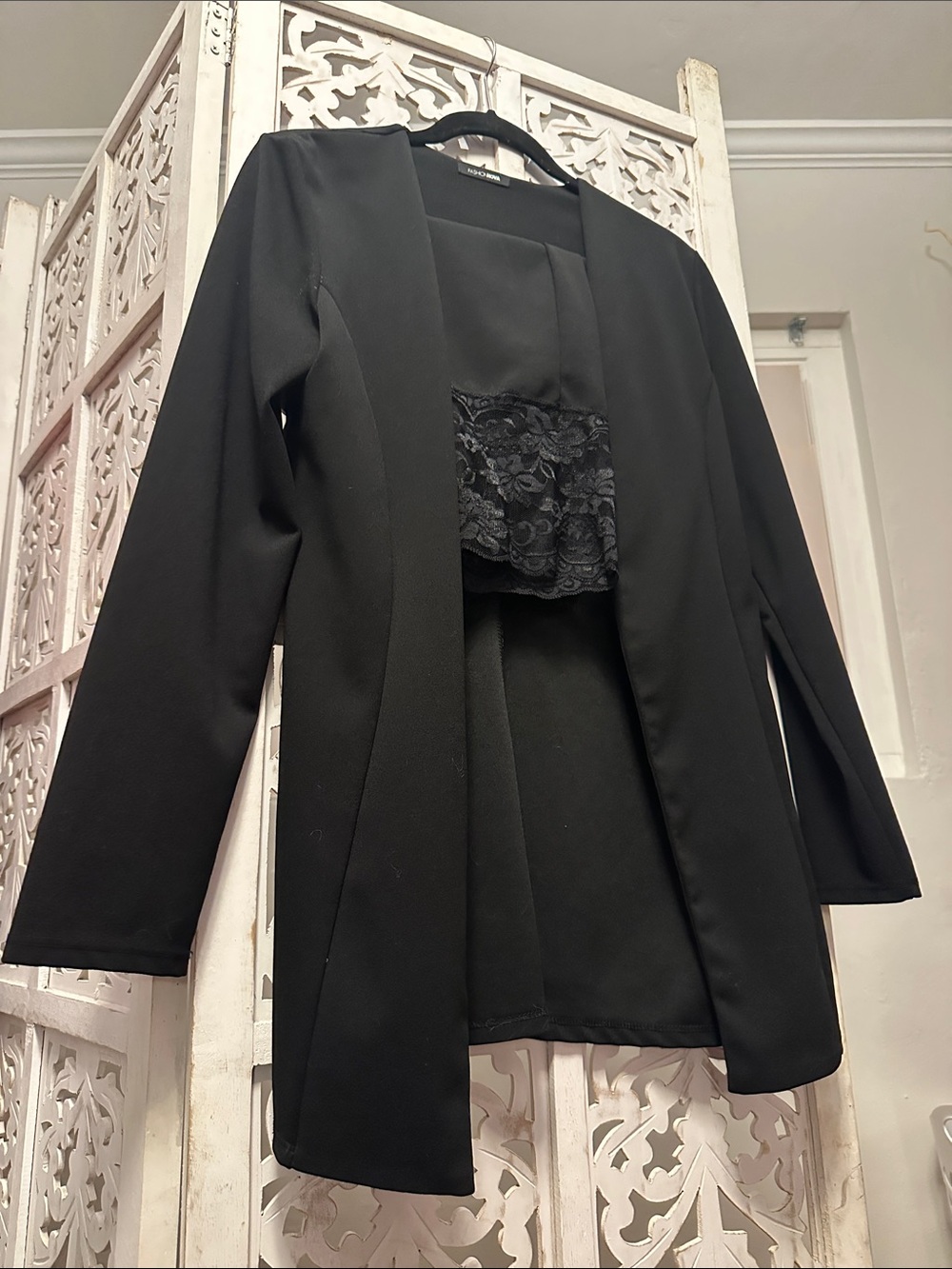 Fashion Nova Black Open Front Blazer with matching lace shorts, NWOT